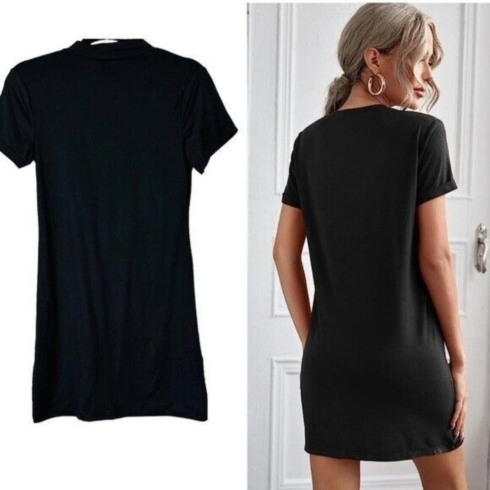 STYLE 5 Casual Tee Shirt Dress Short Sleeve Crew/V Neck Straight Short Sz Small